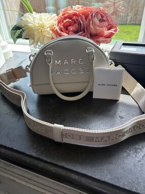 Marc Jacobs Cream Mini Dome Crossbody with Wide Logo Strap